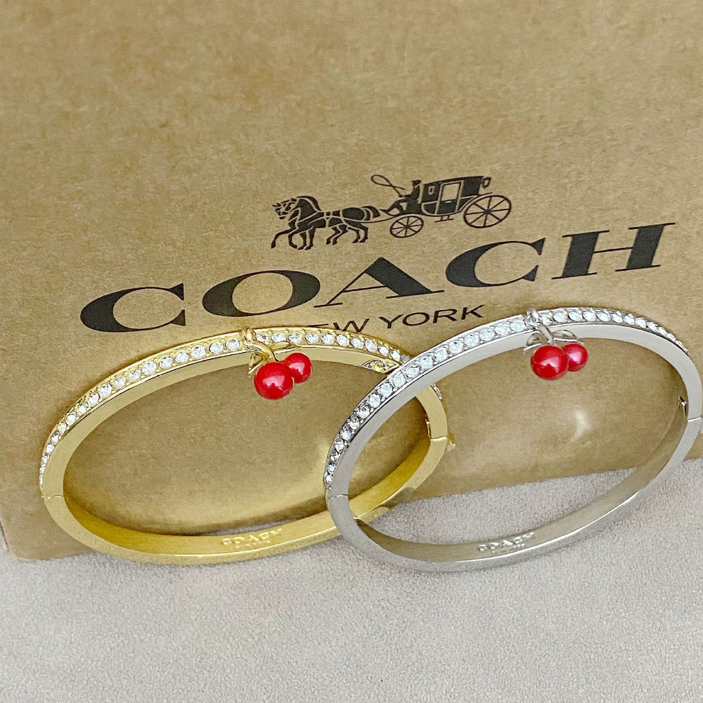 Coach Pave Diamond Enamel Cherry Metal Bracelet Earrings